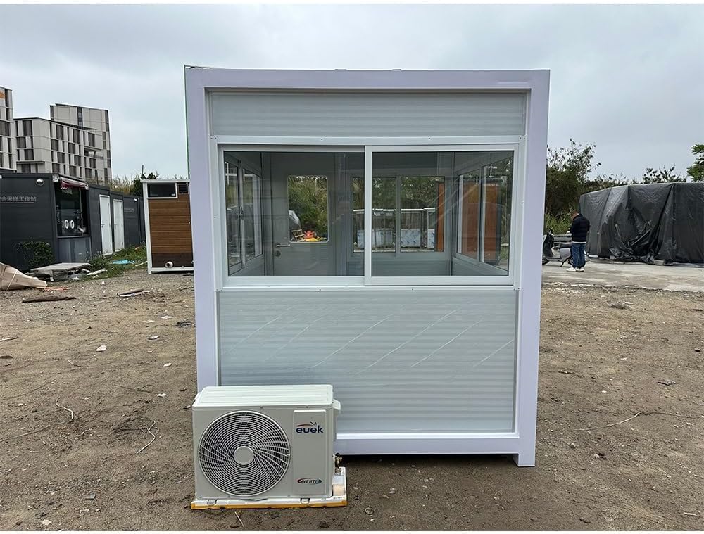 Step-by-step guide for guard booth with ac and heating, assistant showing how to connect wall panels