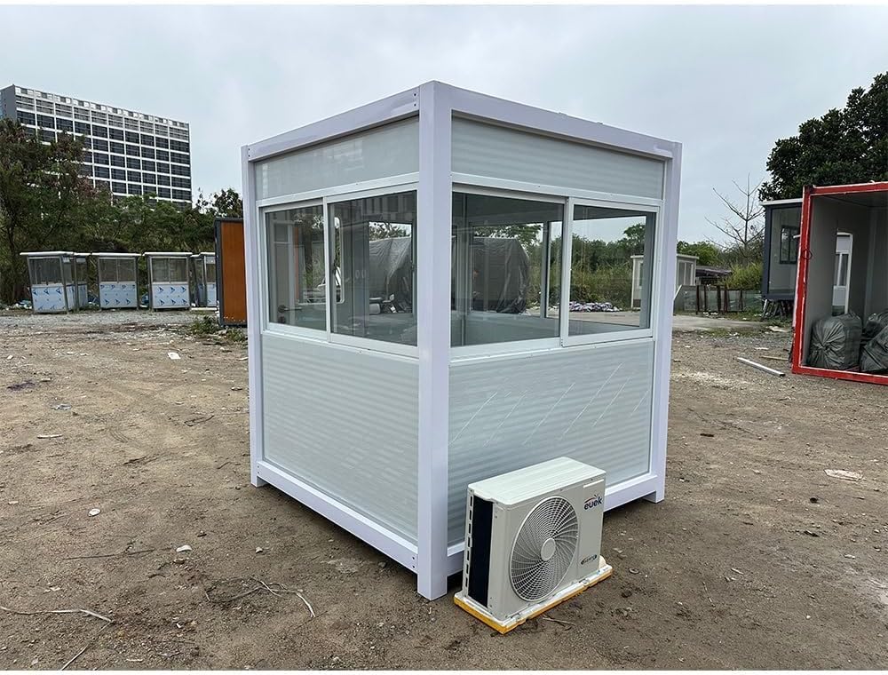 guard booth with ac and heating, thermometer inside the booth showing stable temperature during testing